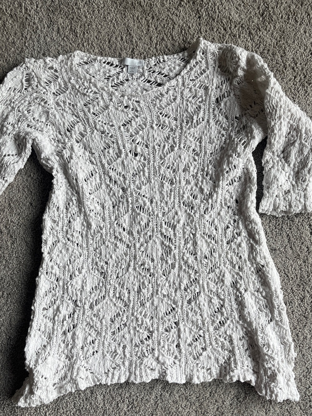 J. Jill Open-Knit Crochet Sweater - White, PS
